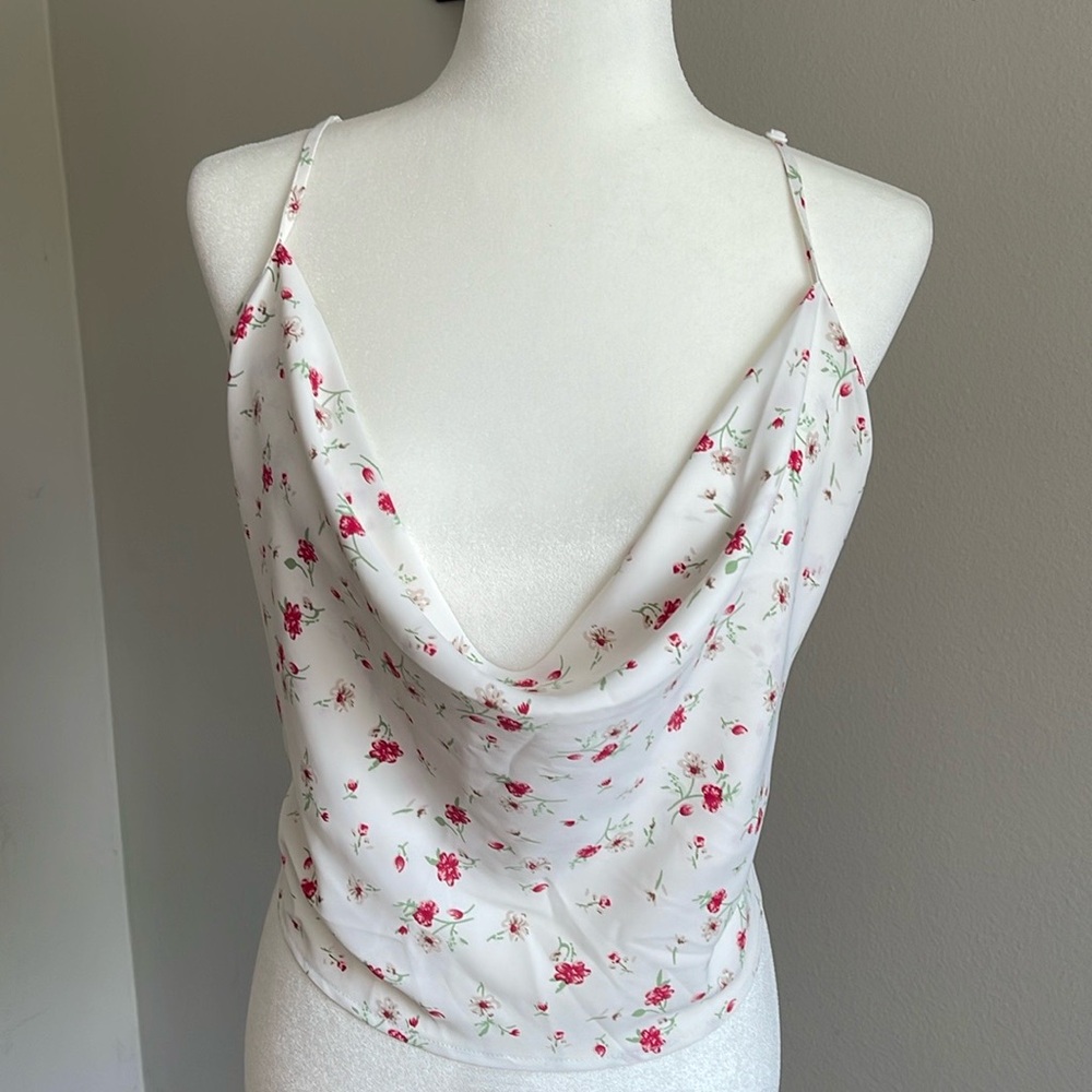 Floral White Cowl Neck Top Size 4XL